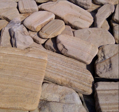 Kamenclub.ru: Песчаник пластушка галтованный желтый с рисунком (3 см)  купить в Мариуполе плитняк - пластушка желтый песчаник 21000 руб/м3   фото КАМЕНЬ КЛУБ