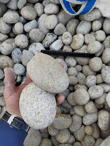 Kamenclub.ru: Галька речная окат (серо-белая) фр. 70-120 мм купить  в Мариуполе галька галечник бело-серая, серо-белая, серая, белая речная природная галька  8000 руб/т   фото КАМЕНЬ КЛУБ