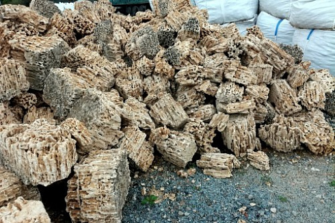 Kamenclub.ru: Крымский природный меотис фр. 100-500 мм.  купить в Мариуполе меотис бежевый рыжий молочный желтый ракушечник 4 500 руб/т   фото КАМЕНЬ КЛУБ