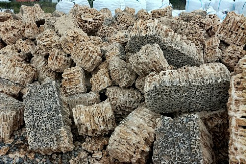 Kamenclub.ru: Крымский природный меотис фр. 100-500 мм.  купить в Мариуполе меотис бежевый рыжий молочный желтый ракушечник 4 500 руб/т   фото КАМЕНЬ КЛУБ